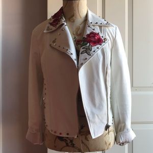 Floral faux leather jacket